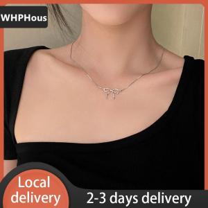 [COD] WHPHous Ship within 24 hours Trendy Bowknot Necklace Silver Color Clavicle Chain For Woman Elegant Vintage Sweet Bow Choker Necklace Party Jewelry Gifts
