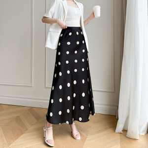 Ammin 2024 Mùa Hè Phong Cách Hàn Quốc mới thời trang khí chất đàn hồi cạp cao dáng ôm Polka-in chấm bi dài xếp li A-line chân váy voan thanh lịch