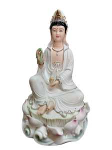 Ceramic Guanyin seated on lotus throne Statue