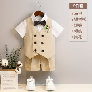 เสื้อกั๊กสำหรับเด็กผู้ชายชุดสูทสำหรับถ่ายภาพแบบผูกโบว์สั้นสำหรับเด็กชุดแต่งงานแบบเป็นทางการของเด็กชุดการแสดงของเจ้าชายชุดพิธีการวันเกิด