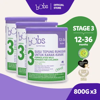 Bubs® Organic Grass Fed Cow Milk Toddler Stage 3 800G (12-36 months) x3