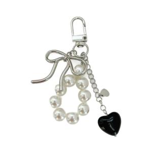 Bowknot Heart Pearls Keychain Decorations Pendant Handbag Hangings Ornament Sweet Keyring Pendant for Women Girls