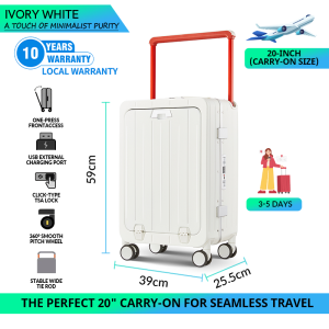 【SG Stock 】20 inch Carry On Cabin Luggage  Front Open  USB Port Durable PC Hard Shell TSA Lock  Lightweight  Suitcase行李箱
