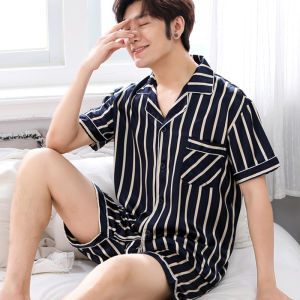 Thoshine Brand Men Satin Silk Pajamas sets of T-shirt & Shorts Sleepwear Pijama Nightwear