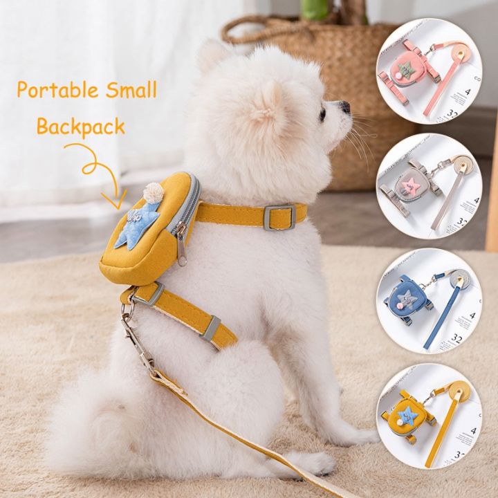 Pet Cute Dog Cat Harness with backpack Lead Walking Running