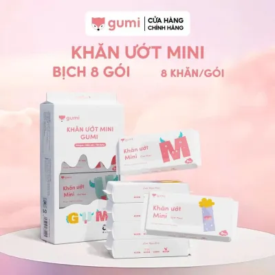 Bịch 8 gói Khăn giấy ướt Gumi Mini bỏ túi tiện lợi 8 Tờ/Gói