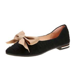 IELGY New Pointed Toe Versatile Flat Bow Khaki Flats Women