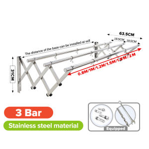 3 Bar/4 Bar 0.8M-2M Retractable Cloth Hanger Stainless Steel Wall Mounted Clothes Drying Rack