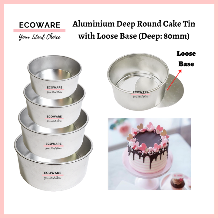 Aluminium Deep Round Cake Tin Mould With Loose Base (Deep 80mm