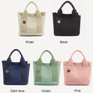 Ladies Casual Canvas Shopping Bag  Large Capacity Multi Compartments Pockets