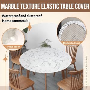 Marble Texture Round Dustproof Waterproof Elastic Table Cover Waterproof And Oil Resistant Table Cloth Anti Scratch Dustproof Easy To Clean