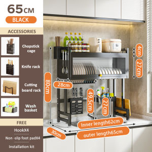 GSlife Metal Dish Cabinet Rack Dustproof Sink Rack With Cabinet Door Multi-functional Plate Drying Storage Kitchen Organizer