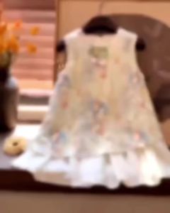 Summer girls dress lace-trimmed sleeveless floral vest dress little girls vacation princess dres