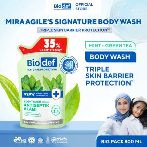 [Mira Agiles Signature] Biodef Mint - Green Tea Refill 800ml  Gentle Body Wash PH Balance Antiseptik Natural I Sabun Mandi Pelembab Cocok Kulit Kering Sensitif  Jerawat Punggung I Bau Badan I Salicylic Acid I No SLS & Paraben