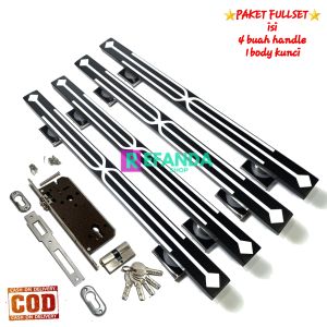 4buah gagang tarikan handle pintu lerngkap slot rumah kunci untuk daun pintu 2 pintu depan model kupu tarung