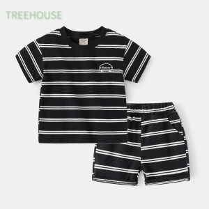 TREEHOUSE clothes for kids boy set Stylish simple and handsome striped short sleeves + shorts two-piece boys clothing set