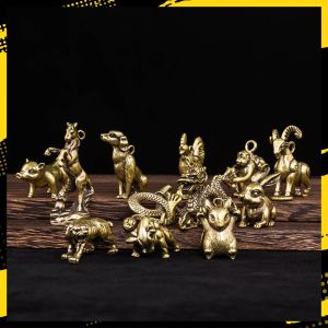 Bộ 12 Tượng Nhỏ Bằng Đồng Hình 12 Con Giáp Móc Khóa (Đủ Bộ)