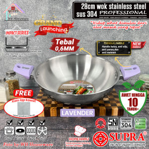 SUPRA NEW Wok 28cm professional series handle warna pastel Turq stainless SUS304 impact bottom / wajan kuali penggorengan stainless