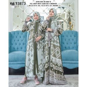 Gamis Couple Ibu Anak Keluarga Model Mayung Ceruti Motif Set Jilbab Segiempat Swarovski Premium 2024