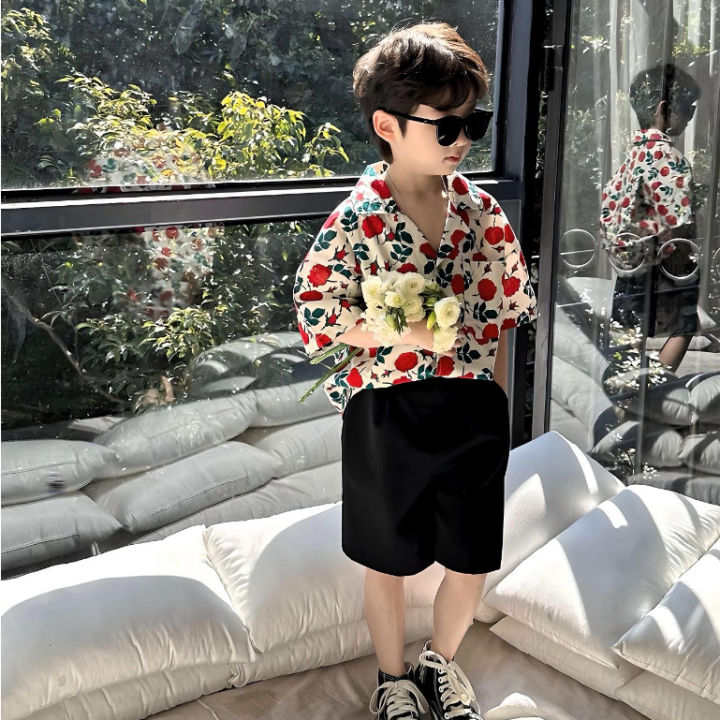 Boys Shirt Suits Baby Boy Clothes 0-4 Years Child Print Shirt Shorts