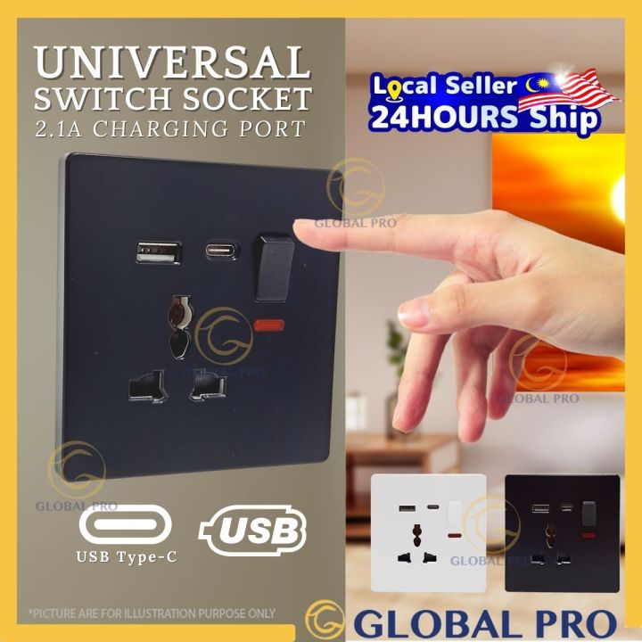 13A Universal Switch Socket USB Port 2.1A Type-C Fast Charging USB ...