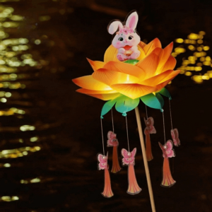 BLISSFUL Rabbit Mid-Autumn Festival Lantern Luminous Handmade Lotus Lantern Lantern Material Kit Floral Handheld Light Chinese