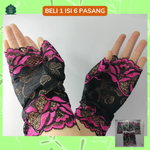 BELI 1 DAPAT 6 PASANG Manset Lengan Renda Manset Tangan Pendek Renda Fashion Aksesoris Wanita Warna Hitam Grosir