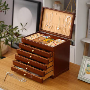 Hicus Solid wood jewelry organizer + first layer lock large capacity multifunctional jewelry Organizer