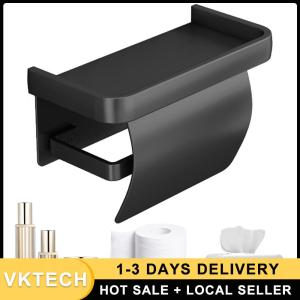 Wall Mounted Tissue Roll Holder with Phone Shelf Aluminium Alloy Toilet Paper Holder Bathroom Tissue Roll Holder for Bathroom Kitchen Washroom