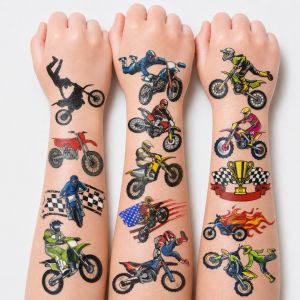 60 PCS Dirt Bike Temporary Tattoos for Kids - Waterproof Fake Tattoo    Stickers (5 Sheets) - Motocross Racing Birthday Party Supplies Favors & Goodie Bag Stuffers for Boys