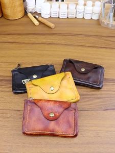 Vintage minimalist hand-dyed vegetable-tanned top-grain leathercard holder and coin purse ultra-thin genuine leather coin storage bag