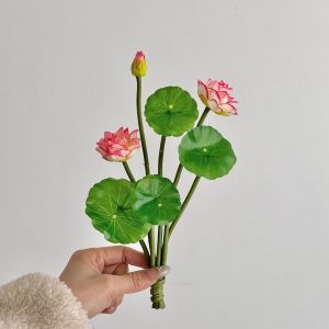 CRUSHES Lotus Leaves Artificial Lotus Flowers Floral Decorative Fake Water Lily Flower Pink Artificial Faux Plants Wedding Decoration