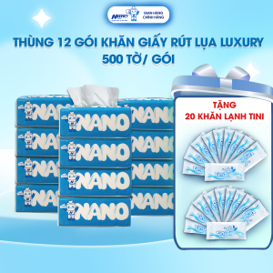 [Kèm quà tặng] Thùng 12 gói khăn giấy rút lụa Nano 500 Tờ/ 3 lớp an toàn chính hãng - Nano Tissue