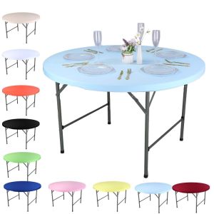 GAOSU Elastic Round Table Cover Diameter 48/60in Solid Color Table Protector Terylene Stretch Picnic Table Cloth Wedding
