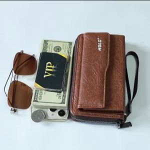 กระเป๋าสตางค์ผู้ชาย สไตล์ธุรกิจกระเป๋าสตางค์ PU ความจุขนาดใหญ่ กระเป๋าศัพท์มือถือ