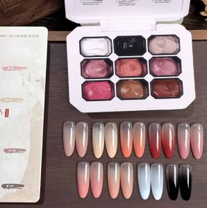 ZEEMIN 9Grids Semi-Solid Nail Pat Painting Gel Palette Gradient Blush Effect Gel Polish Semi Permanent Soak Off UV Nail Gel Varnish Set