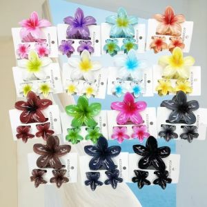 CRUSHES 3Pcs/Set Plumeria Flower Hair Claws Gradient Acrylic Hawaiian Flower Hair Clip Colorful Hair Accessories Beach