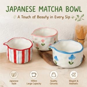 550ml Japanese Matcha Ceramic Bowl Cute Hand-Pinched Irregular Tea Accessories for Home Daily Use