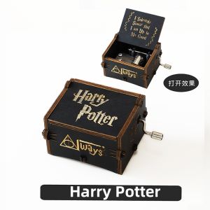 KiddoZone Antique Wooden Hand-Cranked Music Box Toy Jurassic Park Harry Potter Theme Perfect Gift for Kids 3+ Years Old