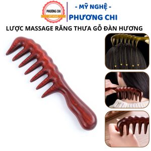 Lược Massage Răng Thưa Dài 20cm Gỗ Đàn Hương Lược Mát Xa Da Đầu Chải Tóc Dày | Mỹ Nghệ Phương Chi