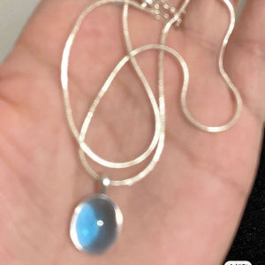 Hmeme Đơn giản retro hình bầu dục Aquamarine Mặt dây chuyền vòng cổ cho phụ nữ cô gái sang trọng rắn Chuỗi vòng cổ thời trang khí đồ trang sức quà tặng