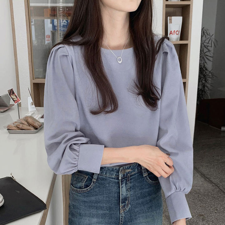 Korean Style Plain Shirt for Women Casual Long Sleeve Girls Blouse