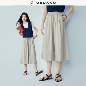 GIORDANO Women Pants 4-Way Stretch Elastic Waist Pants Wide Leg Loose Fit Fashionable Casual Cropped Pants 13426221