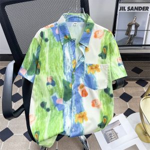 Áo sơ mi nam in phong cách Hawaii Áo Sơ Mi Ngắn Tay rộng đi biển đơn giản nghỉ mát