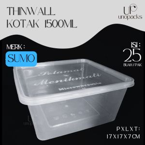 THINWALL KOTAK 1500ML WADAH MAKANAN PLASTIK PLUS TUTUP BENING SUMO (25 PCS)