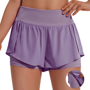 High Waisted Yoga Shorts Leggings for Workout Yoga Pants with Pocket Fake Two Pieces Leggings