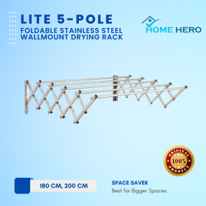 Sampayan Xpress LITE 5-Pole Foldable Stainless Steel Wall-Mount Clothes Drying Rack - Space-Saving Laundry Organizer