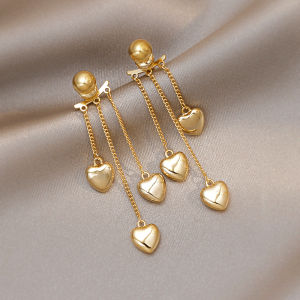 New Heart Golden Pea Tassel Drop Earrings For Woman Korean Fashion Jewelry Party Girls Unusual Ear Accessories