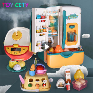 Simulation Pretend play big plastic Sound and light refrigerator kitchen toys for girls 2 – 6 years with foods Art DIY Kids toys