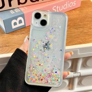 Colorful Star Hearts Quicksand Case Cover for iPhone 17 14 15 16 Pro Max Clear Moving Sand Sequins Liquid Soft Paillettes Coque